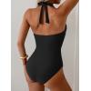 image:imageEomenie Womens Halter One Piece Swimsuit Tummy Control Color Block Bathing Suit Slimming Backless High Waisted SwimwearBlack