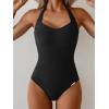 image:imageEomenie Womens Halter One Piece Swimsuit Tummy Control Color Block Bathing Suit Slimming Backless High Waisted SwimwearBlack