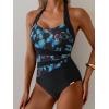 image:imageEomenie Womens Halter One Piece Swimsuit Tummy Control Color Block Bathing Suit Slimming Backless High Waisted SwimwearBlue Butterfly  Black