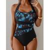 image:imageEomenie Womens Halter One Piece Swimsuit Tummy Control Color Block Bathing Suit Slimming Backless High Waisted SwimwearBlue Butterfly  Black
