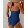 image:imageEomenie Womens Halter One Piece Swimsuit Tummy Control Color Block Bathing Suit Slimming Backless High Waisted SwimwearColorful Leaf Print  Black