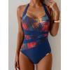 image:imageEomenie Womens Halter One Piece Swimsuit Tummy Control Color Block Bathing Suit Slimming Backless High Waisted SwimwearColorful Leaf Print  Black