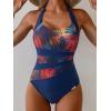image:imageEomenie Womens Halter One Piece Swimsuit Tummy Control Color Block Bathing Suit Slimming Backless High Waisted SwimwearColorful Leaf Print  Black