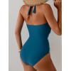 image:imageEomenie Womens Halter One Piece Swimsuit Tummy Control Color Block Bathing Suit Slimming Backless High Waisted SwimwearLeaf Print  Peacock Blue