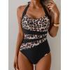 image:imageEomenie Womens Halter One Piece Swimsuit Tummy Control Color Block Bathing Suit Slimming Backless High Waisted SwimwearLeopard Print  Black