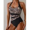 image:imageEomenie Womens Halter One Piece Swimsuit Tummy Control Color Block Bathing Suit Slimming Backless High Waisted SwimwearLeopard Print  Black
