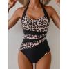 image:imageEomenie Womens Halter One Piece Swimsuit Tummy Control Color Block Bathing Suit Slimming Backless High Waisted SwimwearLeopard Print  Black