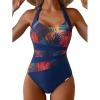 image:imageEomenie Womens Halter One Piece Swimsuit Tummy Control Color Block Bathing Suit Slimming Backless High Waisted SwimwearColorful Leaf Print  Black
