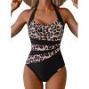 image:imageEomenie Womens Halter One Piece Swimsuit Tummy Control Color Block Bathing Suit Slimming Backless High Waisted SwimwearLeopard Print  Black